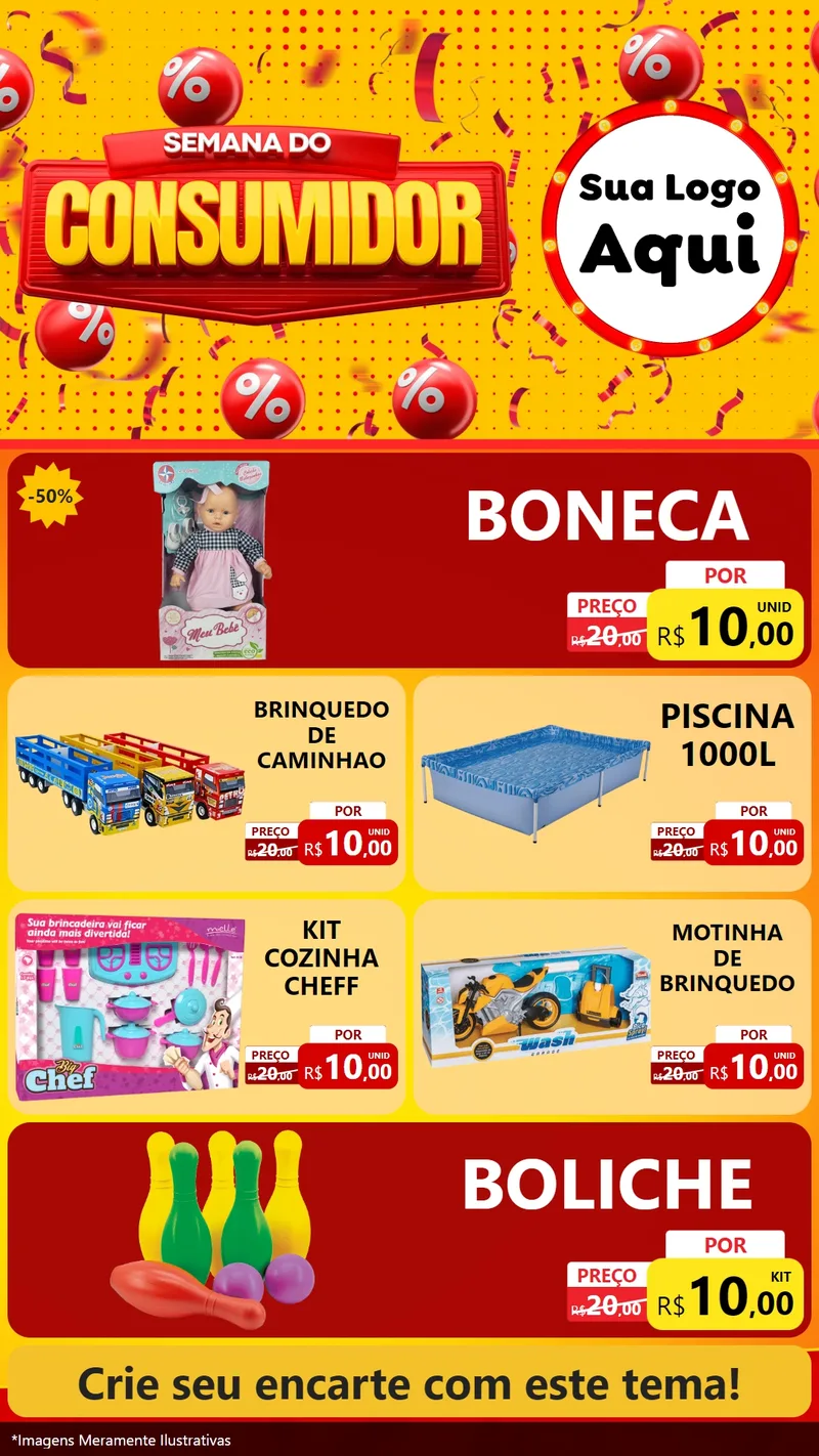 Modelo de TV para TV Vertical com o tema Semana do Consumidor para Brinquedos