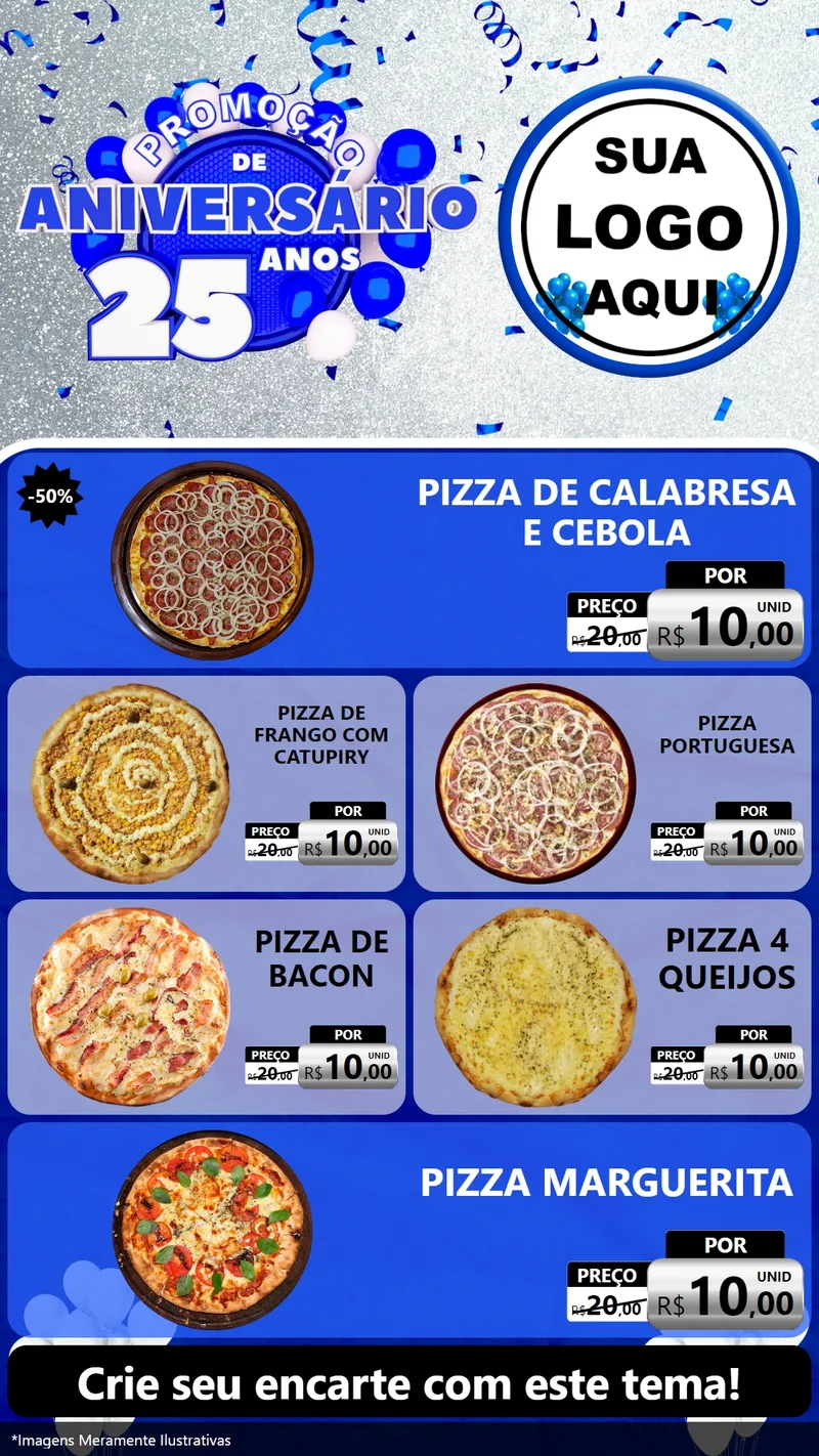 Modelo de TV para TV Vertical com o tema Promoção de Aniversário - 25 Anos para Pizzaria