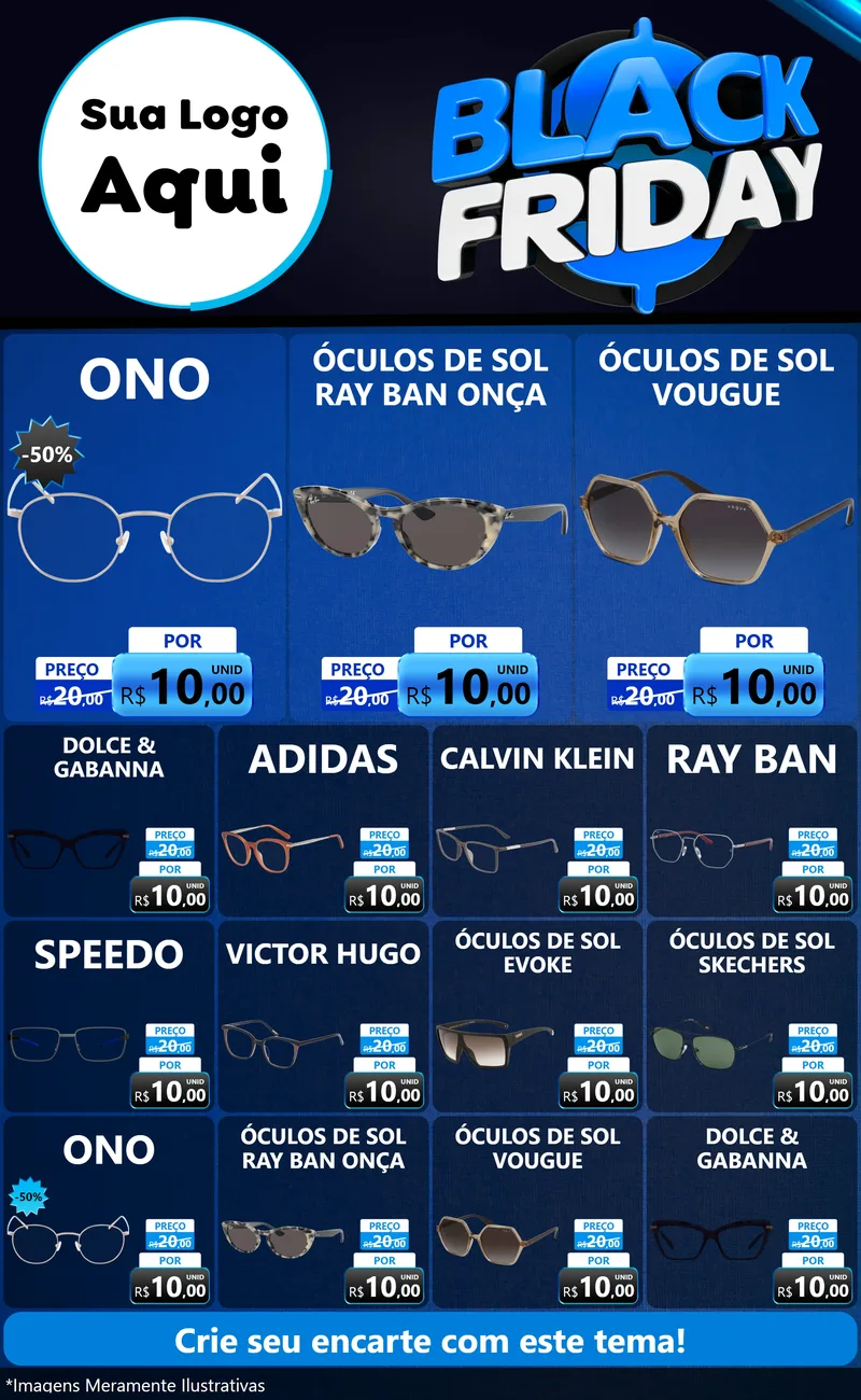 Modelo de Encarte para Encarte Grande com o tema Black Friday para Óticas