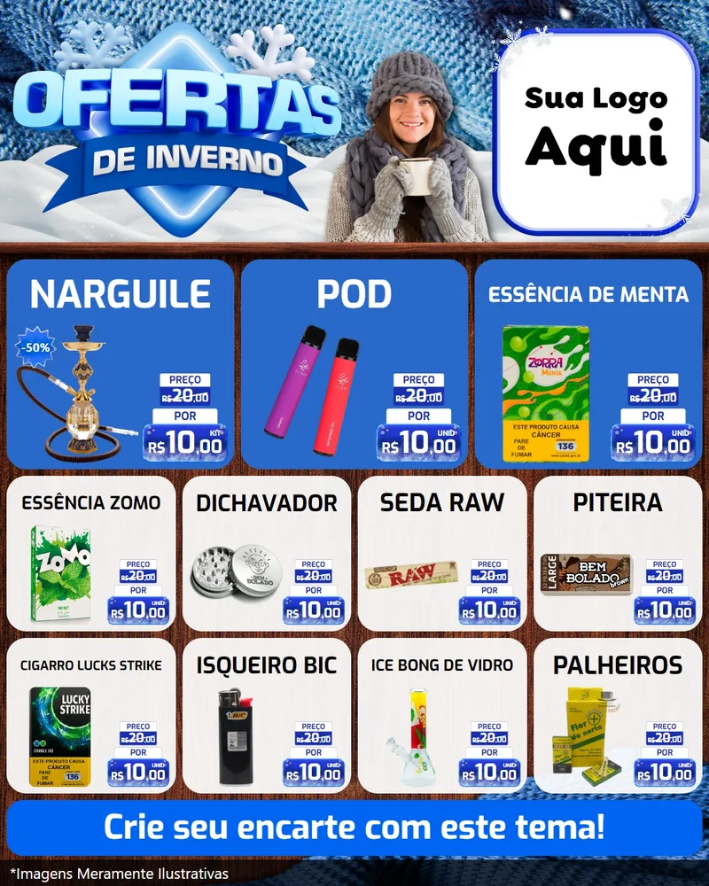 Modelo de Rede Social para Feed Instagram com o tema Ofertas de Inverno para Tabacaria