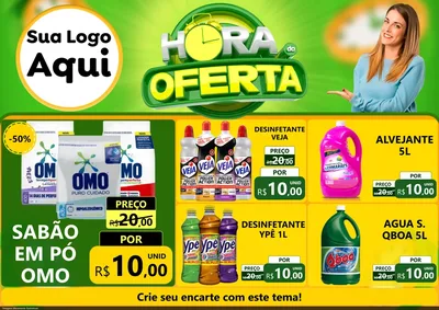 Modelo de Encarte para Encarte A4 Horizontal com o tema Hora da Oferta para Produtos de Limpeza