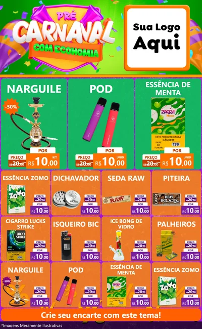 Modelo de Encarte para Encarte Grande com o tema Pré-Carnaval Com Economia para Tabacaria