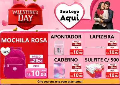 Modelo de Encarte para Encarte A4 Horizontal com o tema Valentine's Day para Papelaria