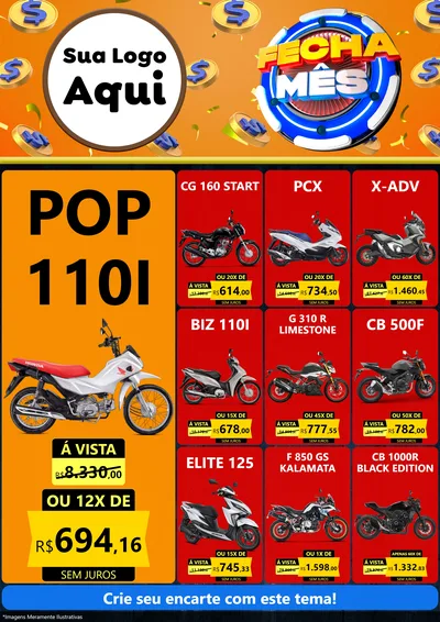 Modelo de Encarte para Encarte A4 Vertical com o tema Fecha Mês para Concessionaria de Motos