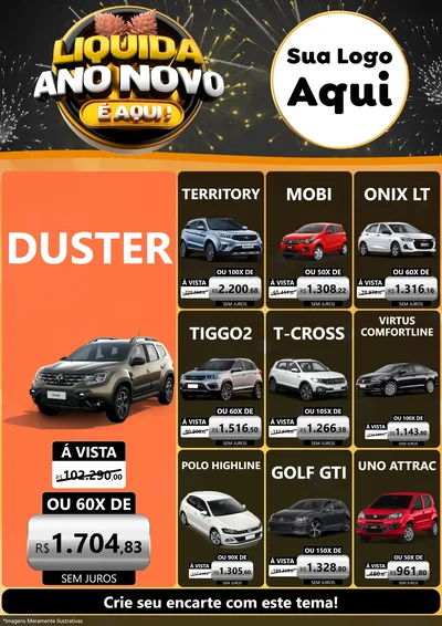 Modelo de Encarte para Encarte A4 Vertical com o tema Liquida Ano Novo É Aqui! para Concessionaria de Carros