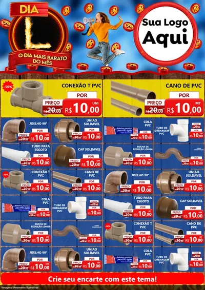 Modelo de Encarte para Encarte A4 Vertical com o tema Dia L - O Dia Mais Barato Do Mês para Tubos e conexões
