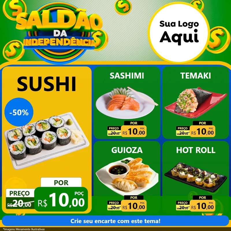 Modelo de Rede Social para Feed Facebook com o tema Saldão da Indepêndencia para Comida japonesa
