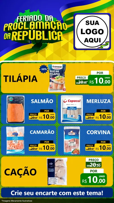 Modelo de TV para TV Vertical com o tema Feriado da Proclamação da República para Peixaria