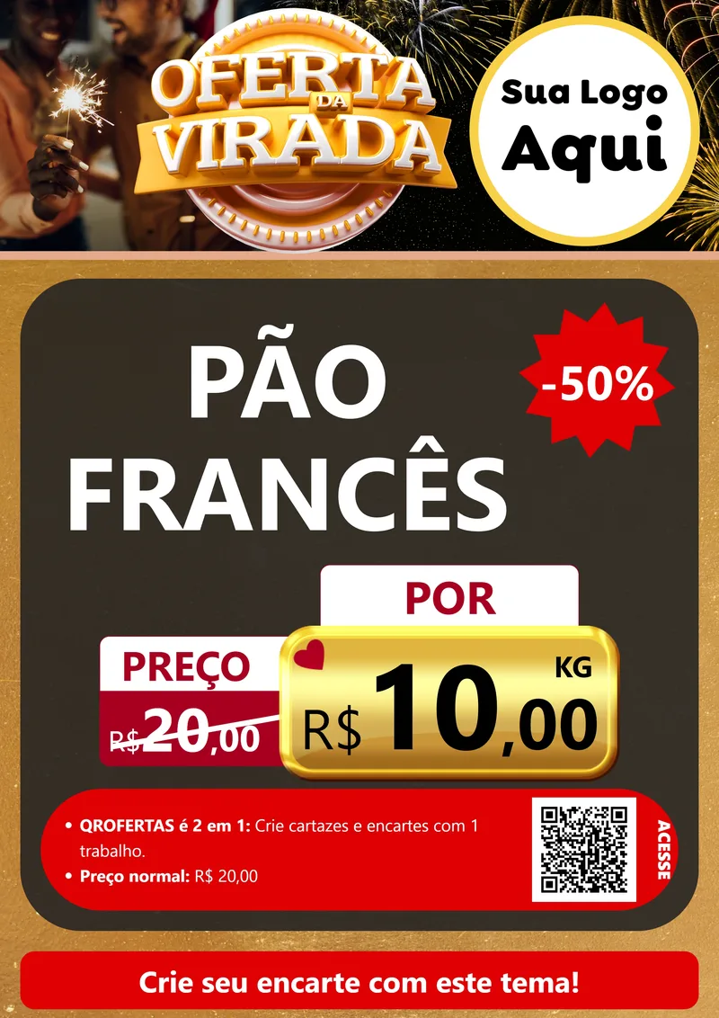 Modelo de Cartaz para Cartaz A4 Vertical com o tema Oferta da Virada para Padaria