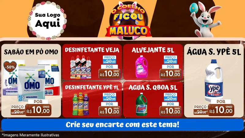 Modelo de TV para TV Horizontal com o tema O Coelho Ficou Maluco - Páscoa para Produtos de Limpeza