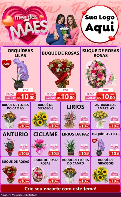 Modelo de Encarte para Encarte Grande com o tema Mês Das Mães para Floricultura e jardim