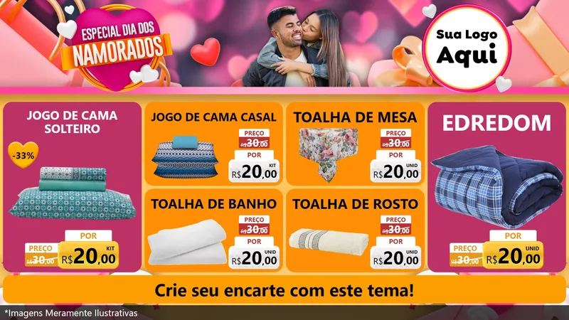 Modelo de TV para TV Horizontal com o tema Especial Dia dos Namorados para Cama, Mesa e Banho