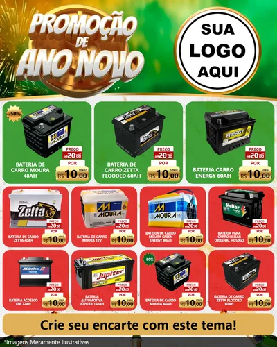 Modelo de Rede Social para Feed Instagram com o tema Promoção de Ano Novo para Baterias Elétricas