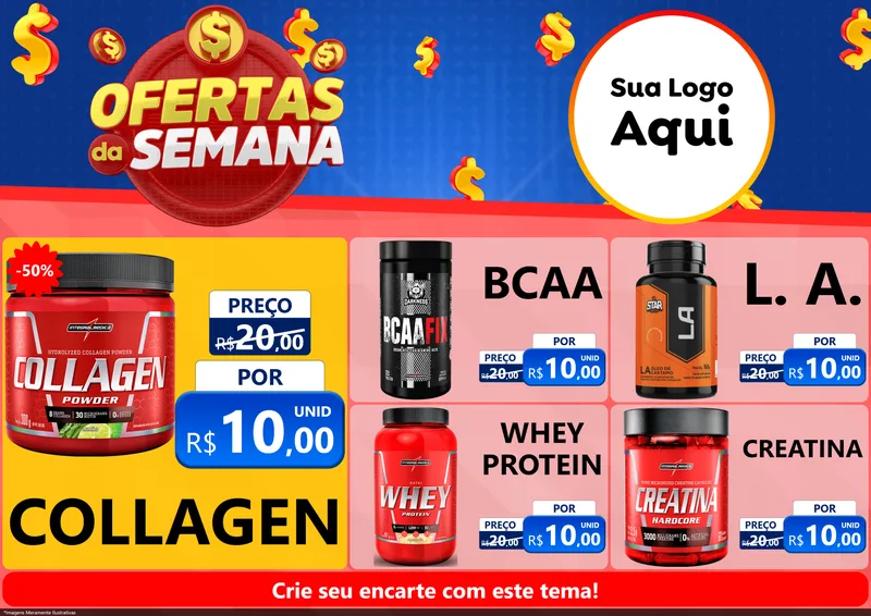 Modelo de Encarte para Encarte A4 Horizontal com o tema Ofertas Da Semana para Suplementos alimentares