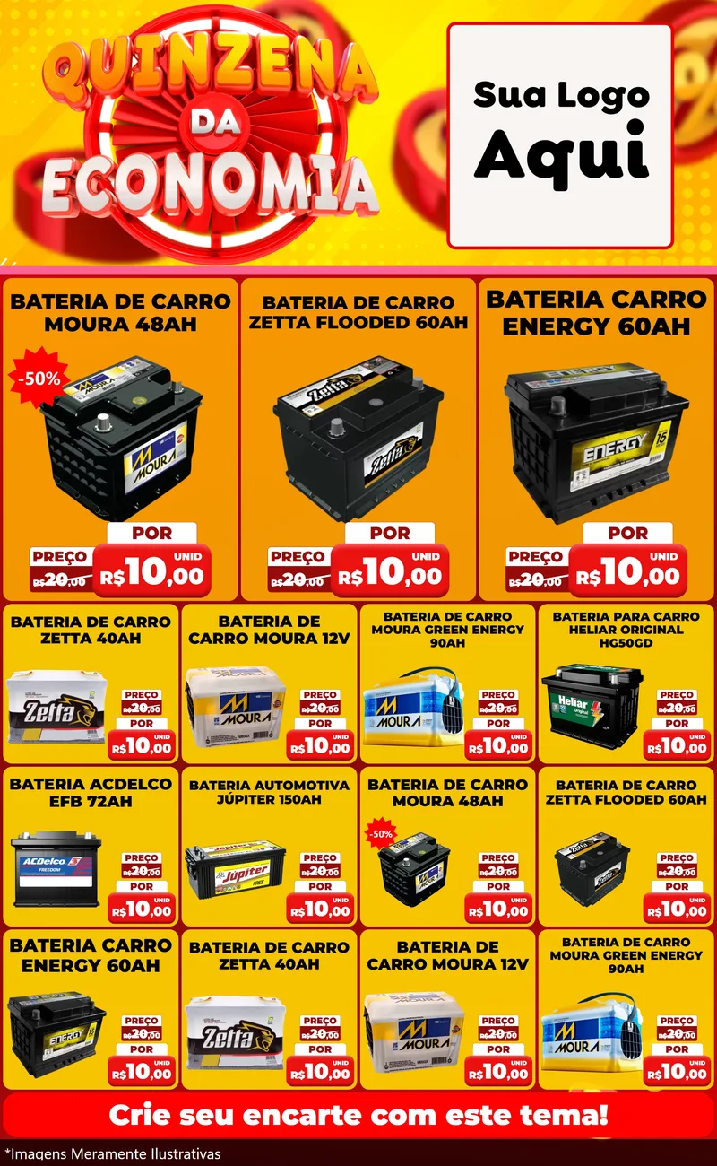 Modelo de Encarte para Encarte Grande com o tema Quinzena Da Economia para Baterias Elétricas