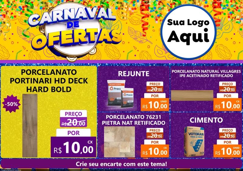 Modelo de Encarte para Encarte A4 Horizontal com o tema Carnaval de Ofertas para Pisos e revestimentos