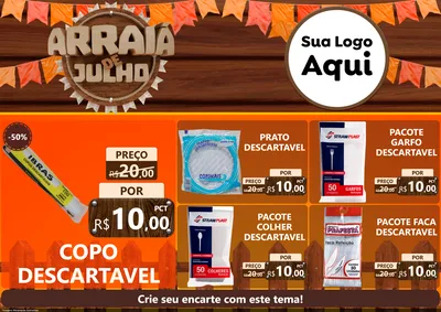 Modelo de Encarte para Encarte A4 Horizontal com o tema Arraiá de Julho - Junina para Embalagens