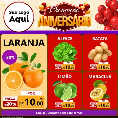 Modelo de Rede Social para Feed Facebook com o tema Promoção de Aniversário para Hortifrúti