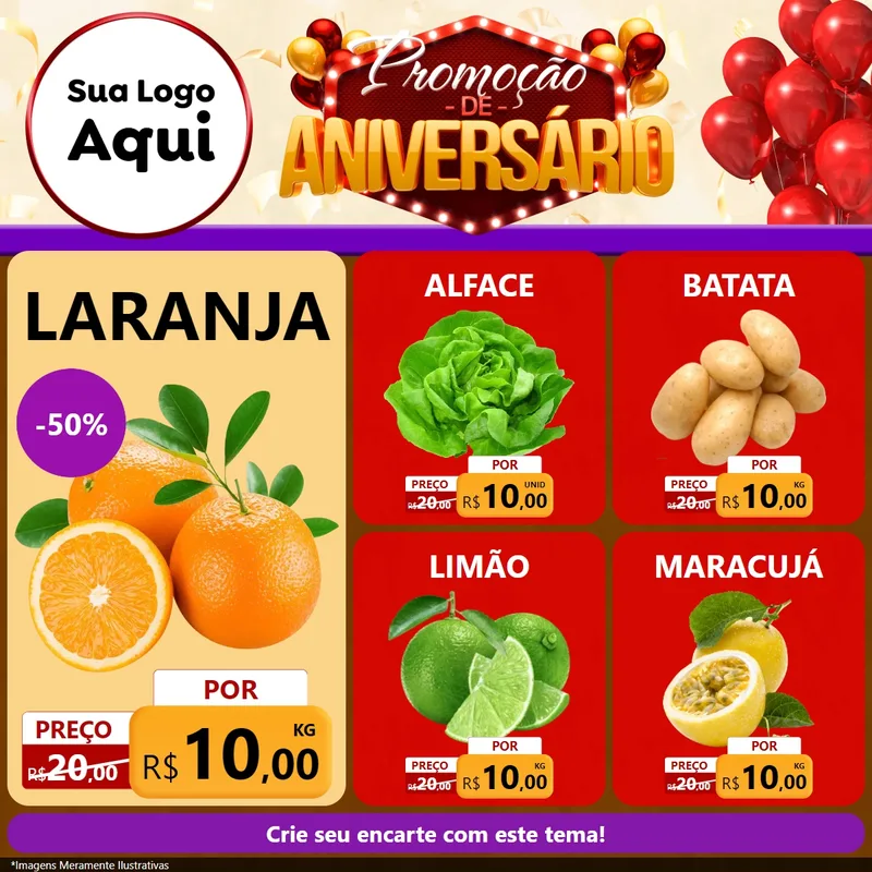 Modelo de Rede Social para Feed Facebook com o tema Promoção de Aniversário para Hortifrúti