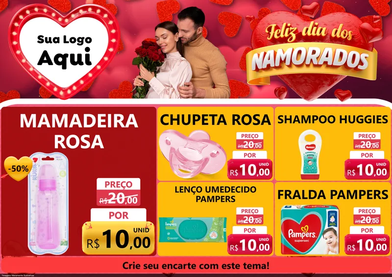Modelo de Encarte para Encarte A4 Horizontal com o tema Feliz Dia Dos Namorados para Bebês