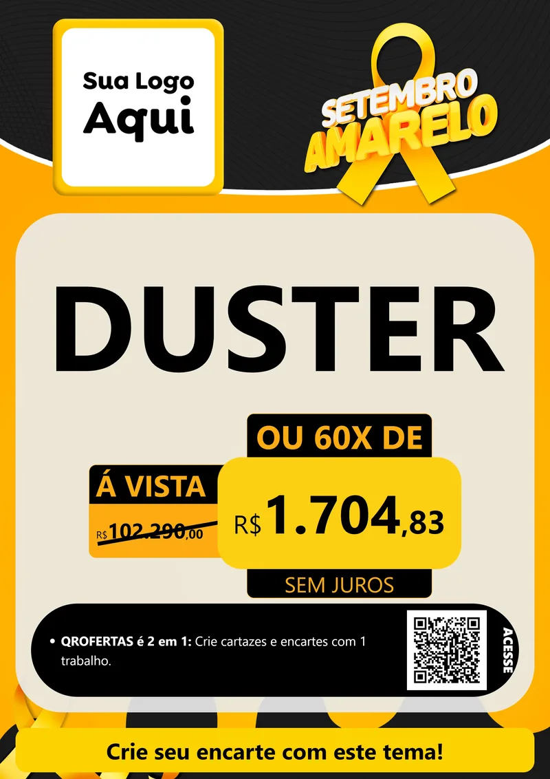 Modelo de Cartaz para Cartaz A4 Vertical com o tema Setembro Amarelo para Concessionaria de Carros