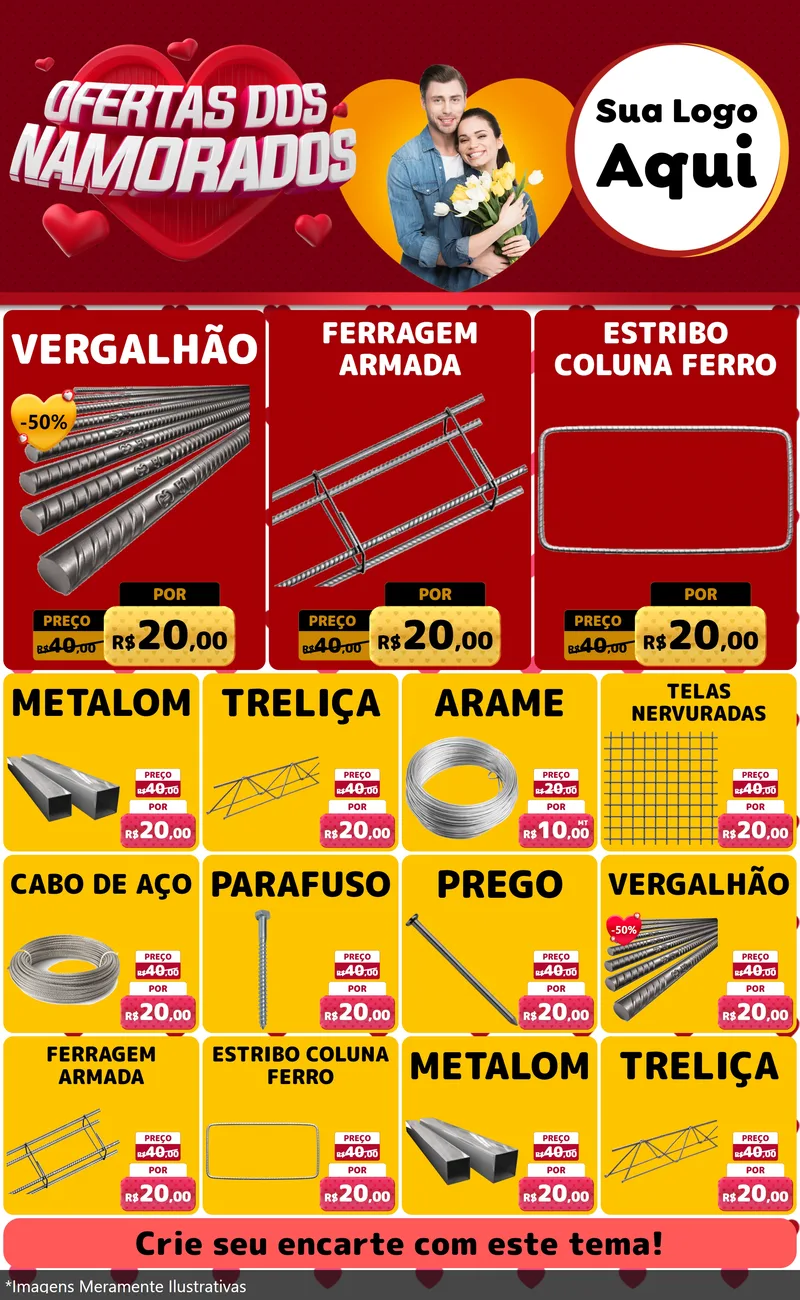 Modelo de Encarte para Encarte Grande com o tema Ofertas Dos Namorados para Ferragens