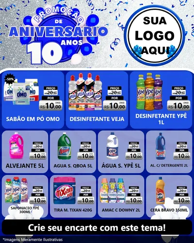 Modelo de Rede Social para Feed Instagram com o tema Promoção de Aniversário - 10 Anos para Produtos de Limpeza