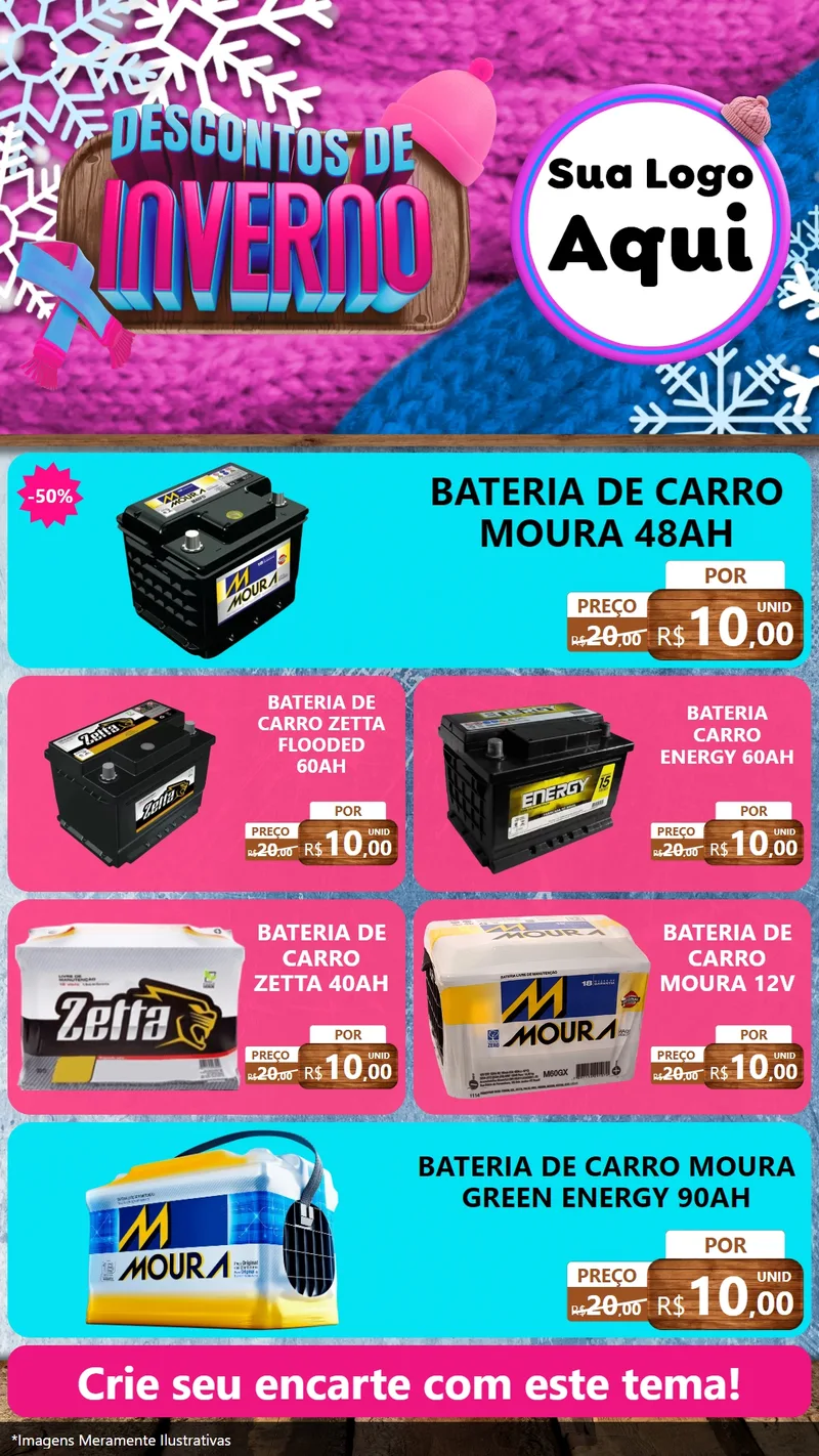 Modelo de TV para TV Vertical com o tema Descontos de Inverno para Baterias Elétricas