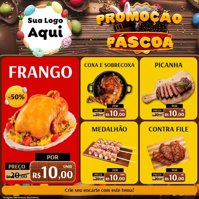 Modelo de Rede Social para Feed Facebook com o tema Promoção Páscoa para Assados