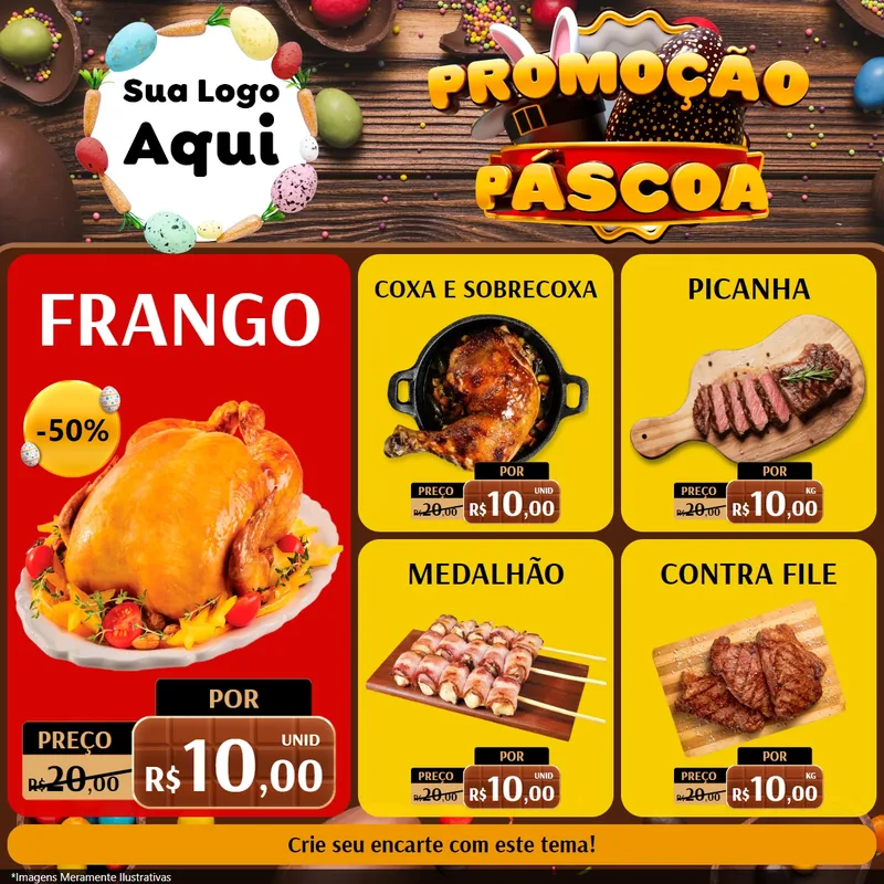 Modelo de Rede Social para Feed Facebook com o tema Promoção Páscoa para Assados