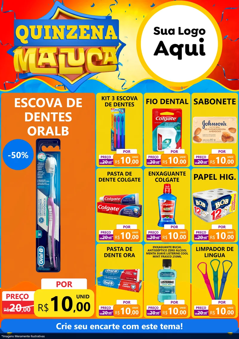 Modelo de Encarte para Encarte A4 Vertical com o tema Quinzena Maluca para Higiene Pessoal