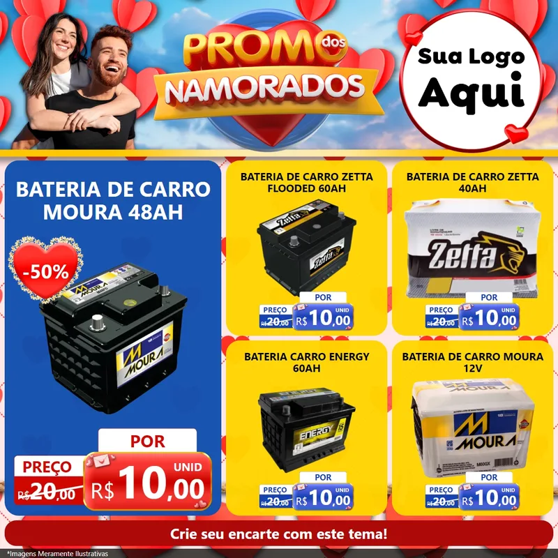 Modelo de Rede Social para Feed Facebook com o tema Promo dos Namorados para Baterias Elétricas