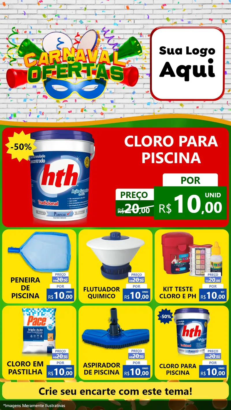 Modelo de Rede Social para Stories com o tema Carnaval de Ofertas para Produtos para Piscina