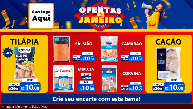 Modelo de TV para TV Horizontal com o tema Ofertas de Janeiro para Peixaria