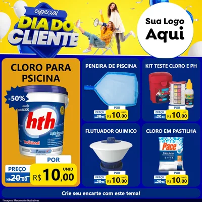 Modelo de Rede Social para Feed Facebook com o tema Especial Dia do Cliente para Produtos para Piscina