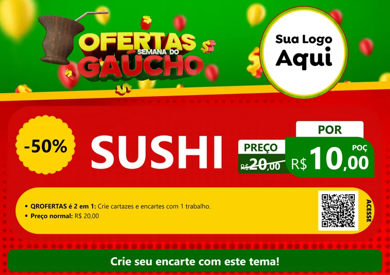 Modelo de Cartaz para Cartaz A4 Horizontal com o tema Ofertas Semana Do Gaúcho para Comida japonesa