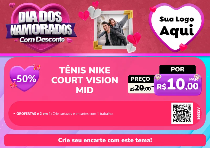 Modelo de Cartaz para Cartaz A4 Horizontal com o tema Dia Dos Namorados Com Desconto para Calçados