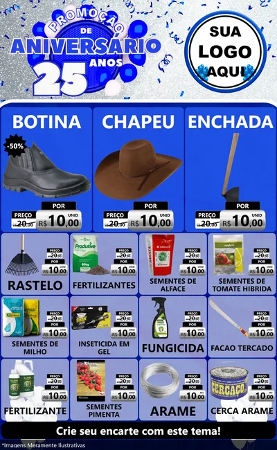 Modelo de Encarte para Encarte Grande com o tema Promoção de Aniversário - 25 Anos para Agropecuária