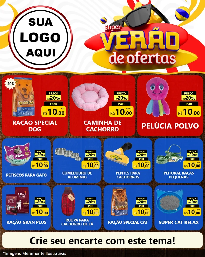 Modelo de Rede Social para Feed Instagram com o tema Super Verão de Ofertas para Pet Shop