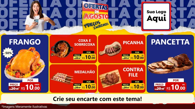 Modelo de TV para TV Horizontal com o tema Ofertas de Agosto - Preços Incríveis para Assados