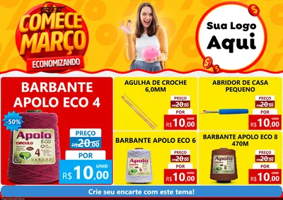 Modelo de Encarte para Encarte A4 Horizontal com o tema Comece Março Economizando para Armarinho e Aviamentos