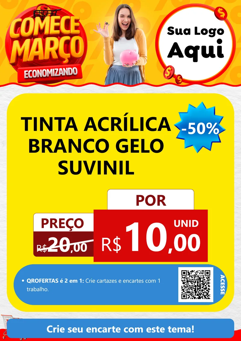 Modelo de Cartaz para Cartaz A4 Vertical com o tema Comece Março Economizando para Tintas e Ferramentas