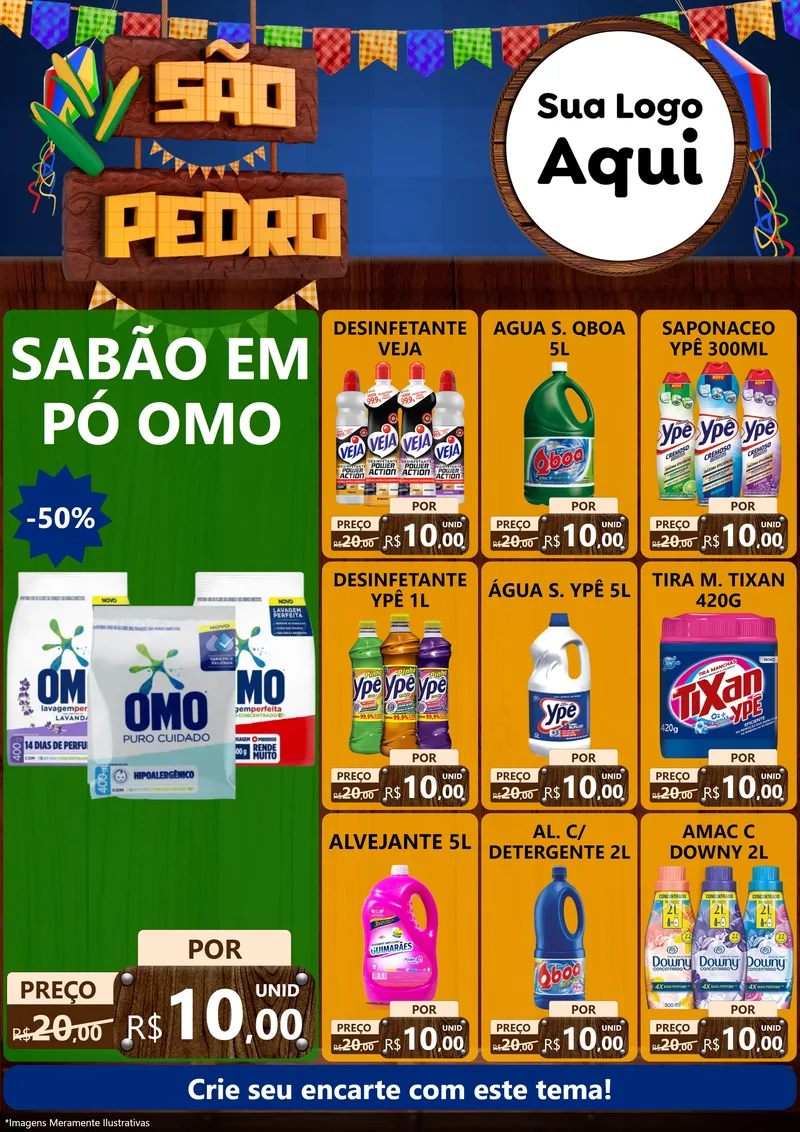 Modelo de Encarte para Encarte A4 Vertical com o tema São Pedro para Produtos de Limpeza