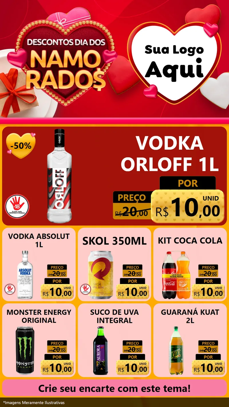 Modelo de Rede Social para Stories com o tema Descontos Dia dos Namorados para Distribuidora de bebidas