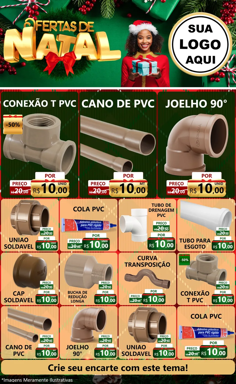 Modelo de Encarte para Encarte Grande com o tema Ofertas de Natal para Tubos e conexões