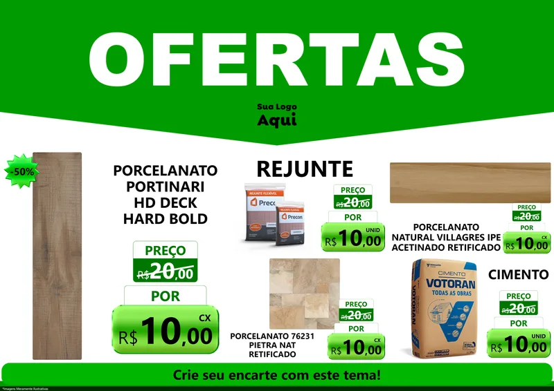 Modelo de Encarte para Encarte A4 Horizontal com o tema Ofertas Verde Cartaz para Pisos e revestimentos