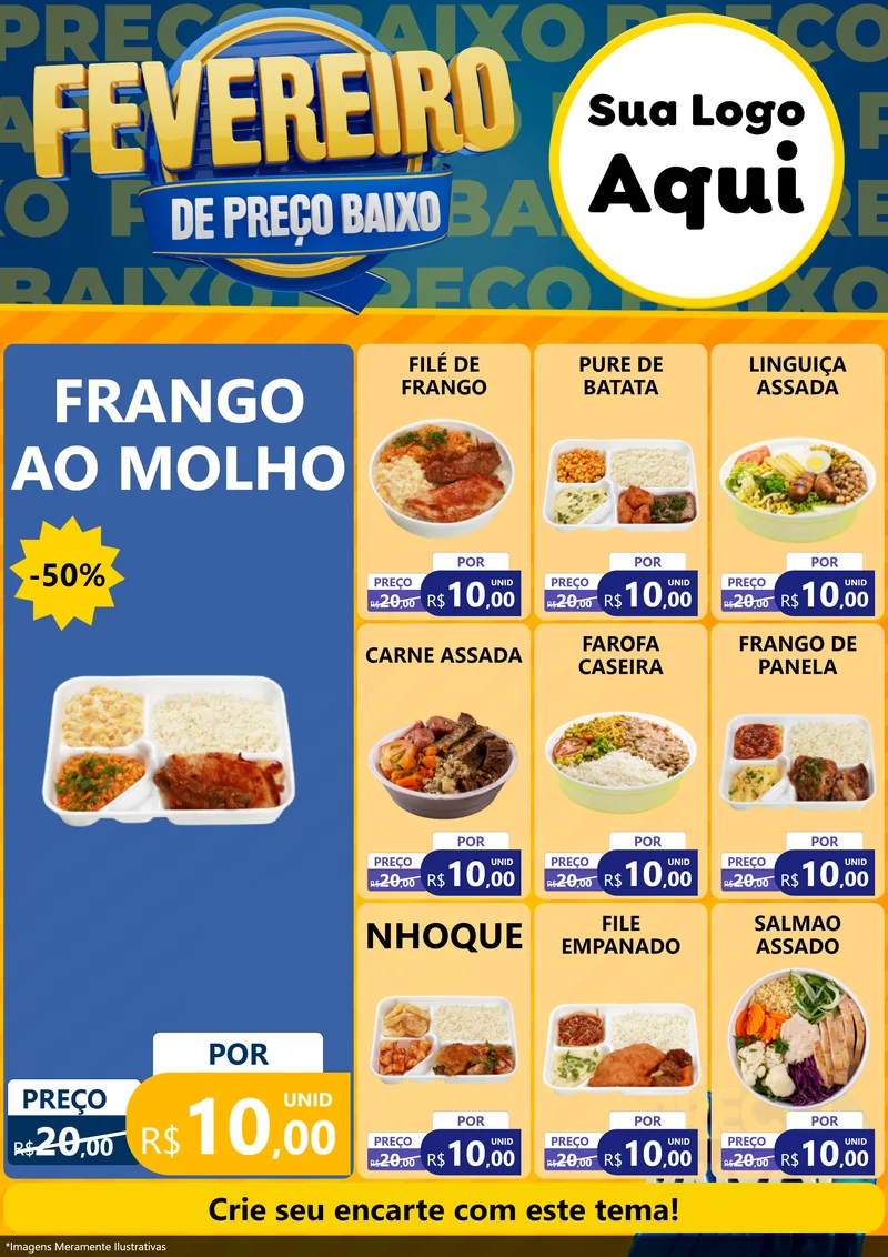 Modelo de Encarte para Encarte A4 Vertical com o tema Fevereiro de Preço Baixo para Restaurante