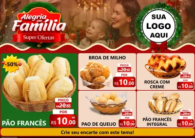 Modelo de Encarte para Encarte A4 Horizontal com o tema Alegria Em Família - Super Ofertas para Padaria
