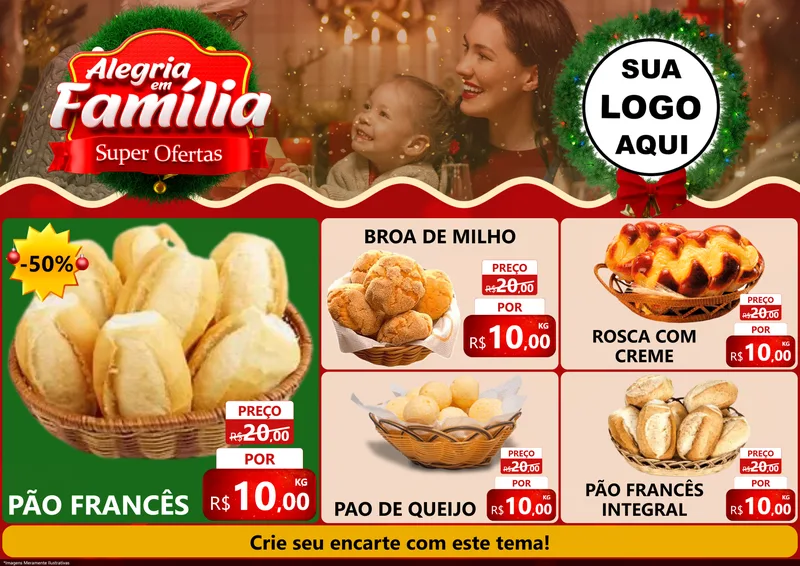 Modelo de Encarte para Encarte A4 Horizontal com o tema Alegria Em Família - Super Ofertas para Padaria