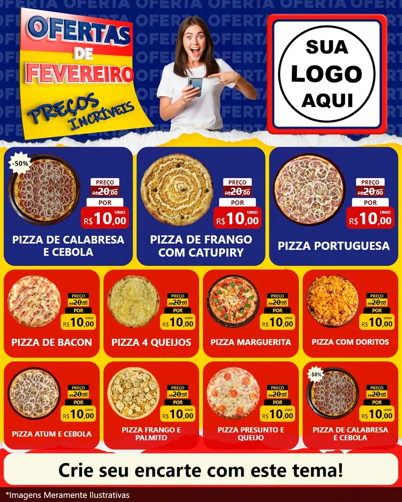 Modelo de Rede Social para Feed Instagram com o tema Ofertas de Fevereiro - Preços Incríveis para Pizzaria
